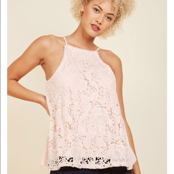 Modcloth Tops - ModCloth pink lace floral tank 90s style